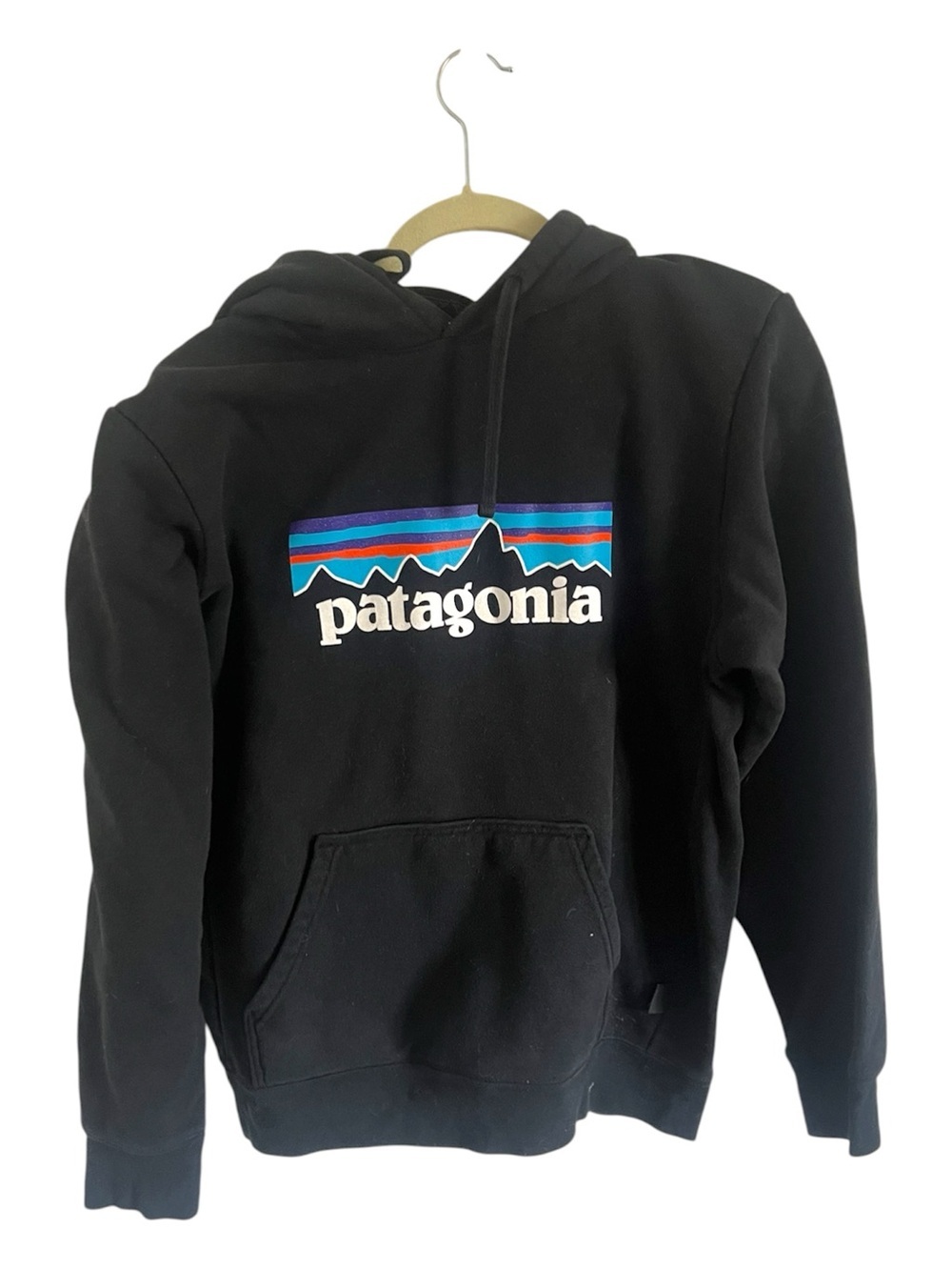 Patagonia Black Logo Hoodie, size Men’s Small